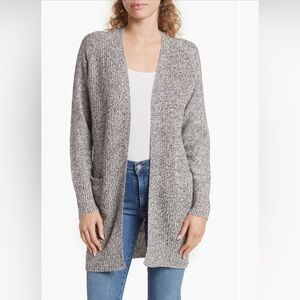 Gray Open-Front Elbow Patch Women's Sweater
